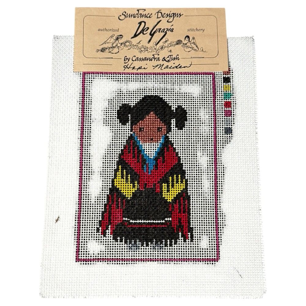 VTG DaGrazia Cross Stitch Canvas Hopi Maiden Southwest Sundance Designs Started